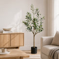 4ft Faux Olive Tree, Xramfy Olive Trees Artificial Indoor with Realistic Leaves and Fruits, Large Fake Olive Silk Tree with Pot & Natural Wood Trunk, Suitable for Home Decor, Office, Living Room