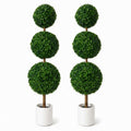 Artificial Triple Ball Boxwood Topiary Tree with Pot, Xramfy 2 Pack Topiary Trees Artificial Outdoor, 4Ft Realistic Faux Plants, UV-Resistant Faux Topiary Plant for Home, Front Porch,Patio,Yard Decor