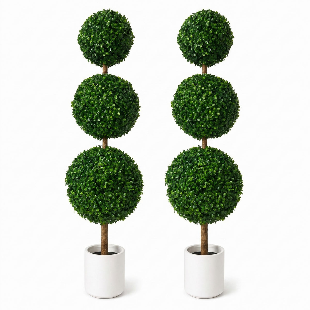 Artificial Triple Ball Boxwood Topiary Tree with Pot, Xramfy 2 Pack Topiary Trees Artificial Outdoor, 4Ft Realistic Faux Plants, UV-Resistant Faux Topiary Plant for Home, Front Porch,Patio,Yard Decor