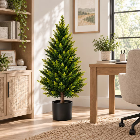 3FT Artificial Topiary Cedar Trees, Xramfy Artificial Pine Trees for Outdoors, Faux Cedar Topiary with Realistic Evergreen Shrub ,Faux Plants for Front Porch Patio Entryway Decor
