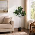 Artificial Fiddle Leaf Fig Tree, Xrmafy 5Ft Large Faux Tree with Black Pot, Lifelike Fake Trees with Realistic Trunk & Leaves, Artificial Plants Indoor for Home Office Living Room Décor