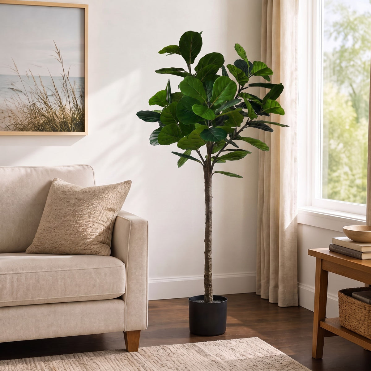 Artificial Fiddle Leaf Fig Tree, Xrmafy 6Ft Large Faux Tree with Black Pot, Lifelike Fake Trees with Realistic Trunk & Leaves, Artificial Plants Indoor for Home Office Living Room Décor