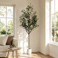 6ft Faux Olive Tree, Xramfy Olive Trees Artificial Indoor with Realistic Leaves and Fruits, Large Fake Olive Silk Tree with Pot & Natural Wood Trunk, Suitable for Home Decor, Office, Living Room