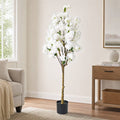 Artificial Cherry Blossom Tree, Xramfy Fake Plants with Silk Flower, Fake Cherry Blossom Tree with Plastic Pot, Artificial Faux Fake Trees for Home Office Indoor Outdoor Decor Wedding Party