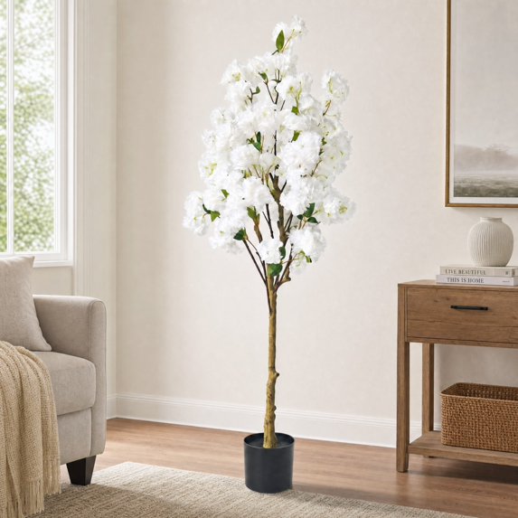 Artificial Cherry Blossom Tree, Xramfy Fake Plants with Silk Flower, Fake Cherry Blossom Tree with Plastic Pot, Artificial Faux Fake Trees for Home Office Indoor Outdoor Decor Wedding Party