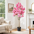Artificial Cherry Blossom Tree, Xramfy Fake Plants with Silk Flower, Fake Cherry Blossom Tree with Plastic Pot, Artificial Faux Fake Trees for Home Office Indoor Outdoor Decor Wedding Party