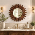 Jintevesa 20" Rustic Round Wood Mirror Boho Decorative Mirror Farmhouse Wall Decor Sunburst Mirror,Dark Brown