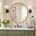 Jintevesa 24" Round Bathroom Mirror Wall Mounted Vanity Wavy Mirror with Aluminum Alloy Frame, Gold