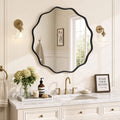 Jintevesa 30" Round Bathroom Mirror Wall Mounted Vanity Wavy Mirror with Aluminum Alloy Frame, Black