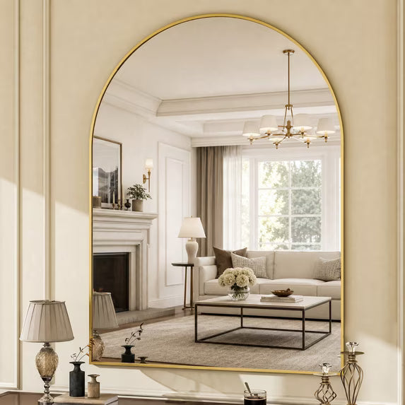 Jintevesa 30"x40" Arched Bathroom Mirror Wall Mounted Vanity Mirror, Gold