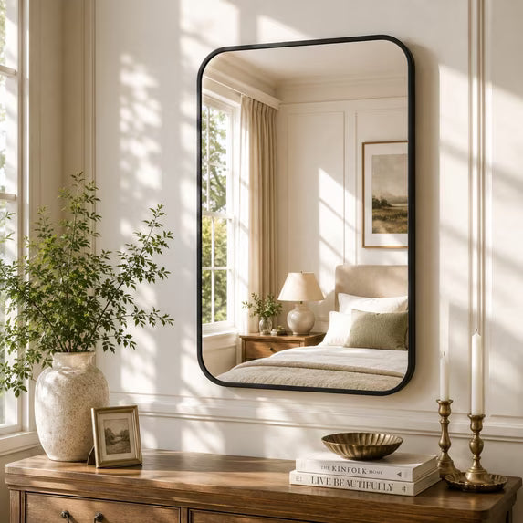Jintevesa 36"x 24" Rectangular Bathroom Mirror Leaning or Wall Mounted Wall Mirror,Black