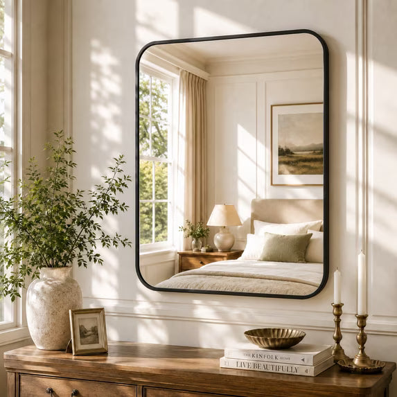 Jintevesa 40"x 30" Rectangular Bathroom Mirror Leaning or Wall Mounted Wall Mirror,Black