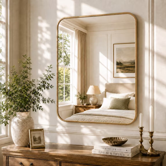 Jintevesa 40"x 30" Rectangular Bathroom Mirror Leaning or Wall Mounted Wall Mirror,Gold