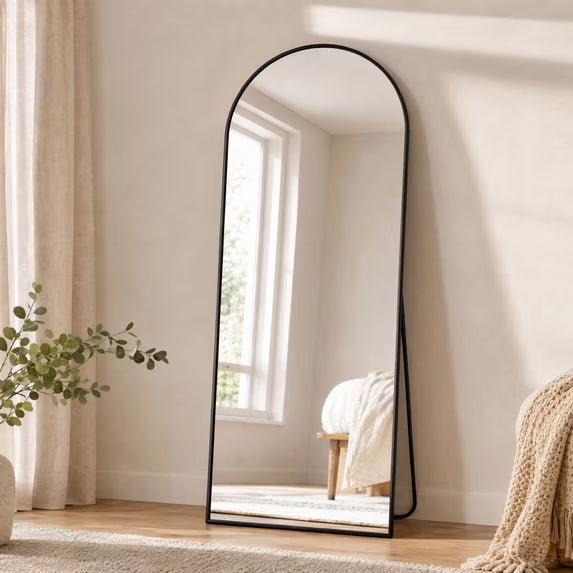Jintevesa 56"x21" Arched Full Length Mirror with Aluminum Frame Freestanding Floor Mirror, Black