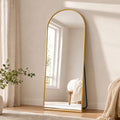 Jintevesa 56"x21" Arched Full Length Mirror with Aluminum Frame Freestanding Floor Mirror, Gold