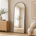 Jintevesa 64"x21" Arched Full Length Mirror with Aluminum Frame Freestanding Floor Mirror, Black