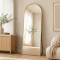 Jintevesa 64"x21" Arched Full Length Mirror with Aluminum Frame Freestanding Floor Mirror, Gold