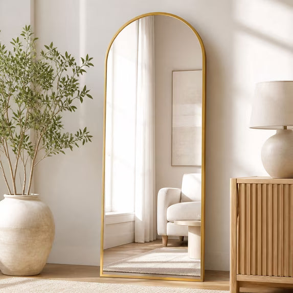 Jintevesa 71"x26" Arched Full Length Mirror with Aluminum Frame Freestanding Floor Mirror, Gold
