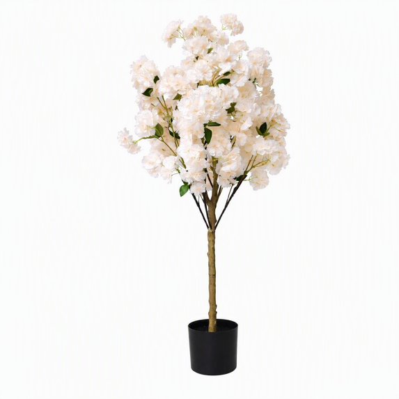 Xramfy 4Ft Artificial Cherry Blossom Tree Faux Flower Plant for Home Decor, Champagne