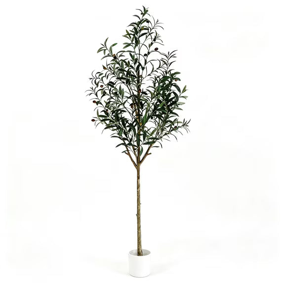 Xramfy 6FT Artificial Olive Tree with Lifelike Fruits Faux Potted Floor Plant Indoor Fake Greenery, White Pot