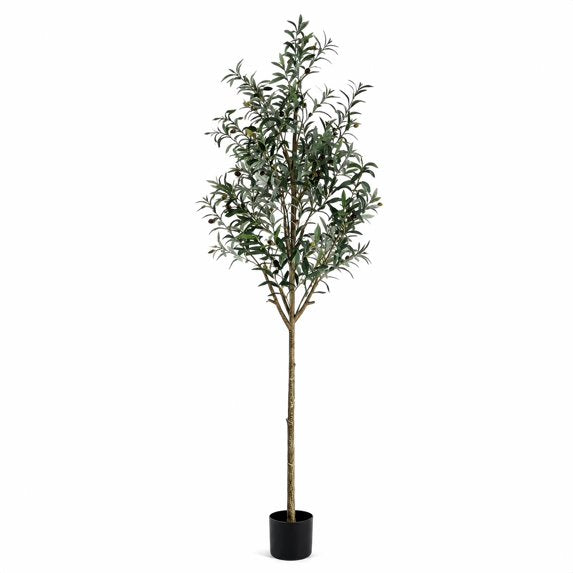 Xramfy 7FT Artificial Olive Tree with Lifelike Fruits Faux Potted Floor Plant Indoor Fake Greenery, Black Pot