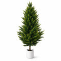 Xramfy Artificial Tree 4.9Ft Cypress Plant with White Pot Faux Indoor Greenery for Home & Office Decor, 1 pack