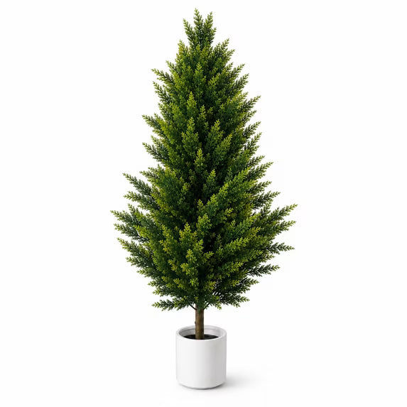 Xramfy Artificial Tree 4.9Ft Cypress Plant with White Pot Faux Indoor Greenery for Home & Office Decor, 1 pack